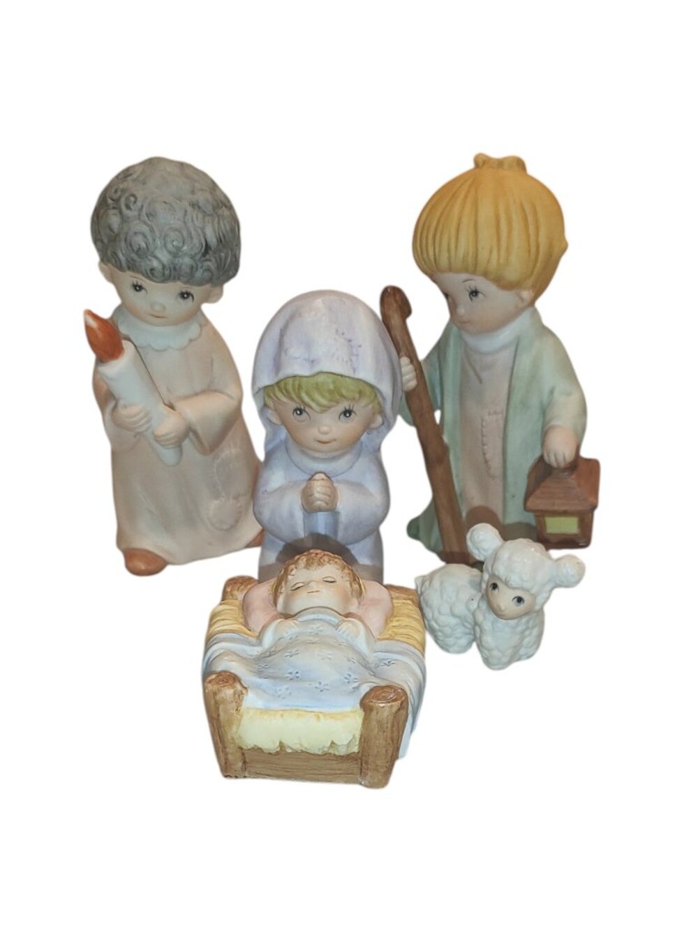 Homco No 5602 Christmas Nativity Set 5 Figure: Jesus, Mary, Joseph, Angel, Sheep
